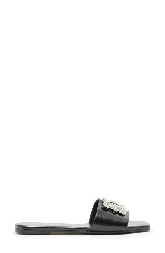 Chase & Chloe Eve Embellished Slide Sandal In Black Pu