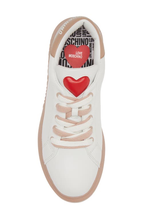 Shop Love Moschino Leather Sneaker In White/beige