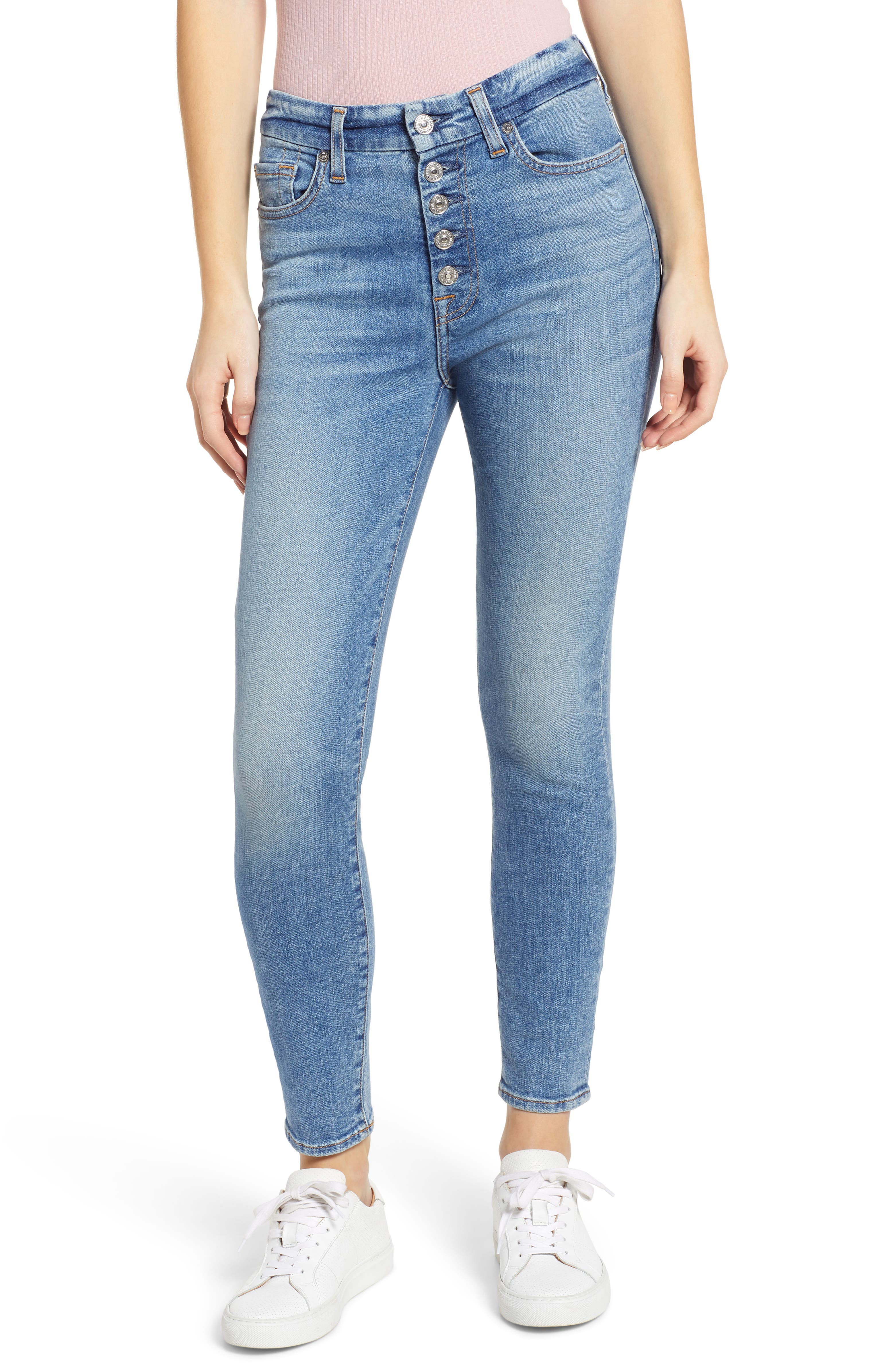 7 For All Mankind® Button Fly High Waist Ankle Skinny Jeans (Sloane