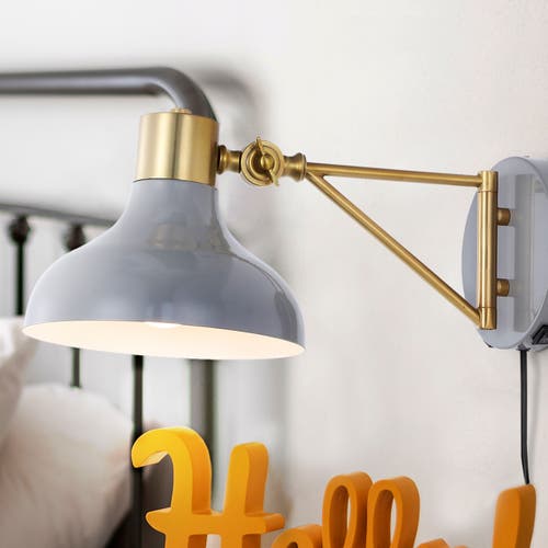 Jonathan Y Lynn Swing Arm 1-light Modern Midcentury Iron Usb Charging Port Led Sconce In Gray