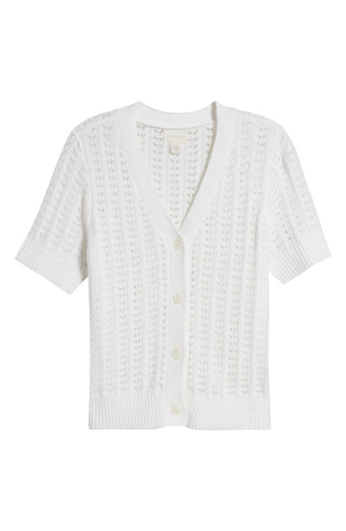 Shop Caslonr Caslon(r) Open Stitch Short Sleeve Cardigan In White