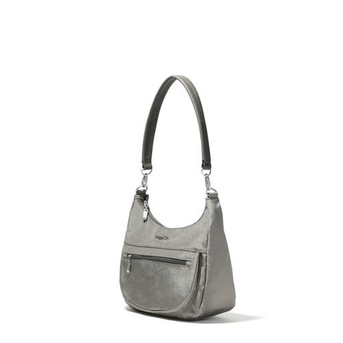 Baggallini Modern Pocket Half Moon Crossbody Shoulder Bag In Sterling Shimmer