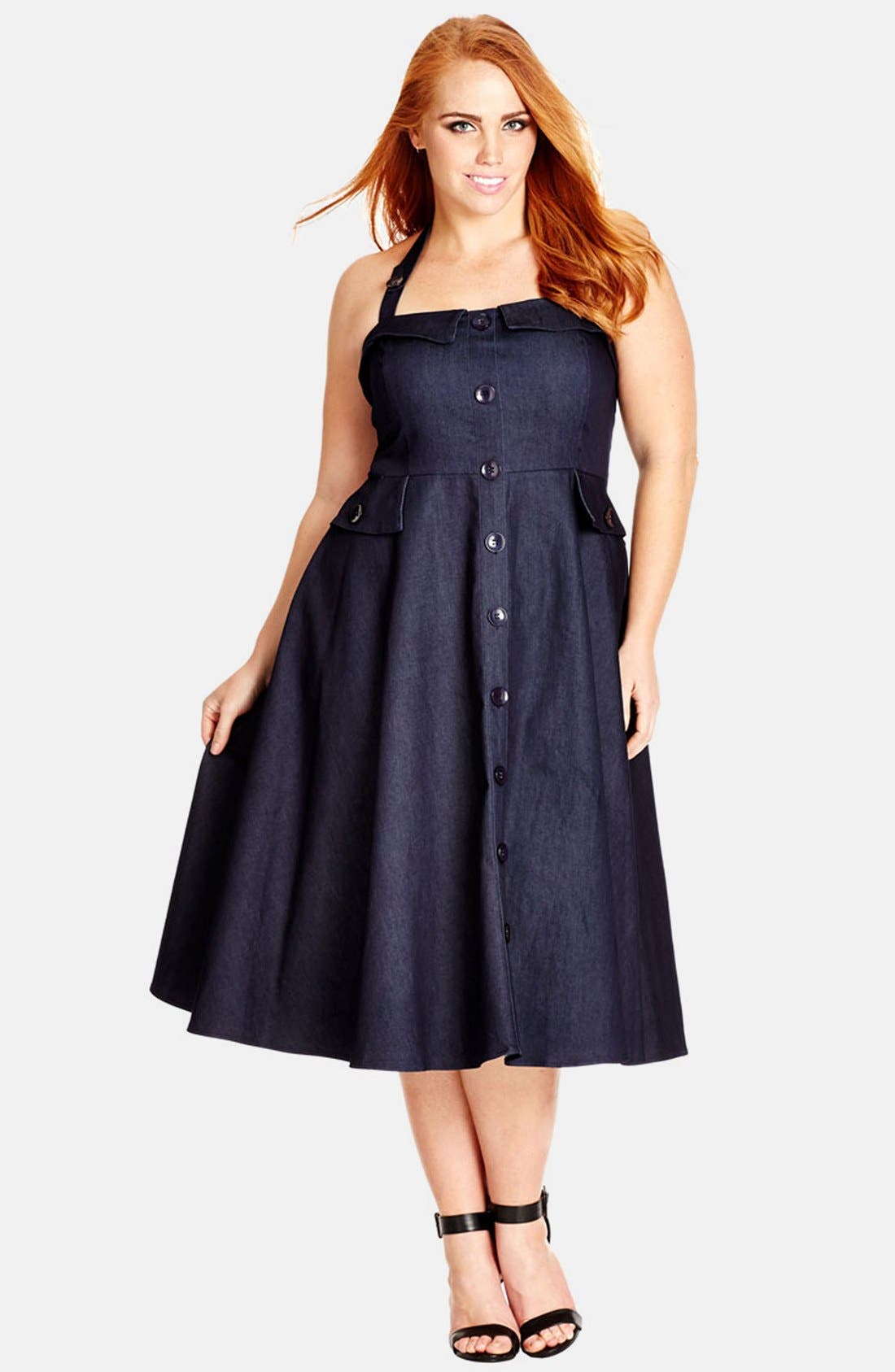 City Chic 'Roman Holiday' Denim Halter Dress (Plus Size) Nordstrom