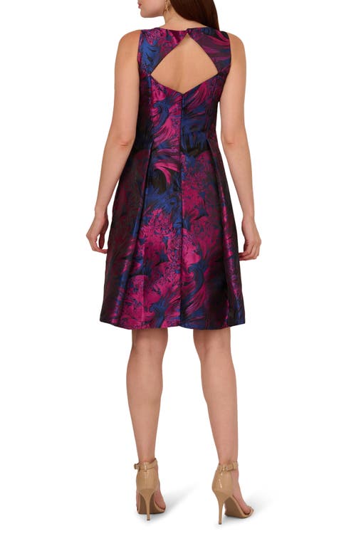 Adrianna Papell Floral Jacquard Back Cutout Cocktail Dress In Navy/orchid