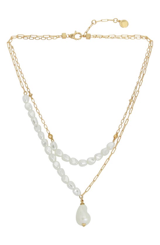 Shop Allsaints Imitation Pearl Pendant Layered Necklace In Pearl/ Gold