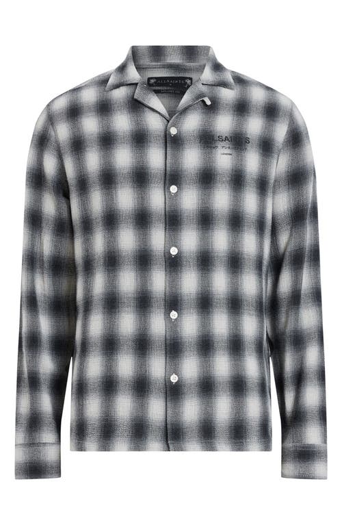 Shop Allsaints Underground Check Long Sleeve Camp Shirt In Off White