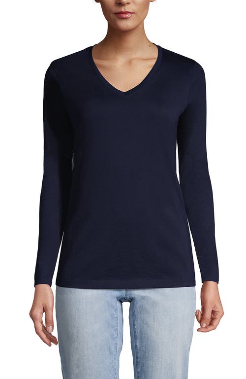 Shop Lands' End Relaxed Supima Cotton Long Sleeve V-neck T-shirt In Radiant Navy