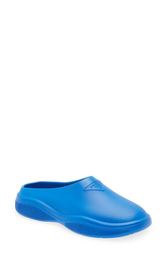 Prada Mellow Logo Waterproof Clog In Azzurro