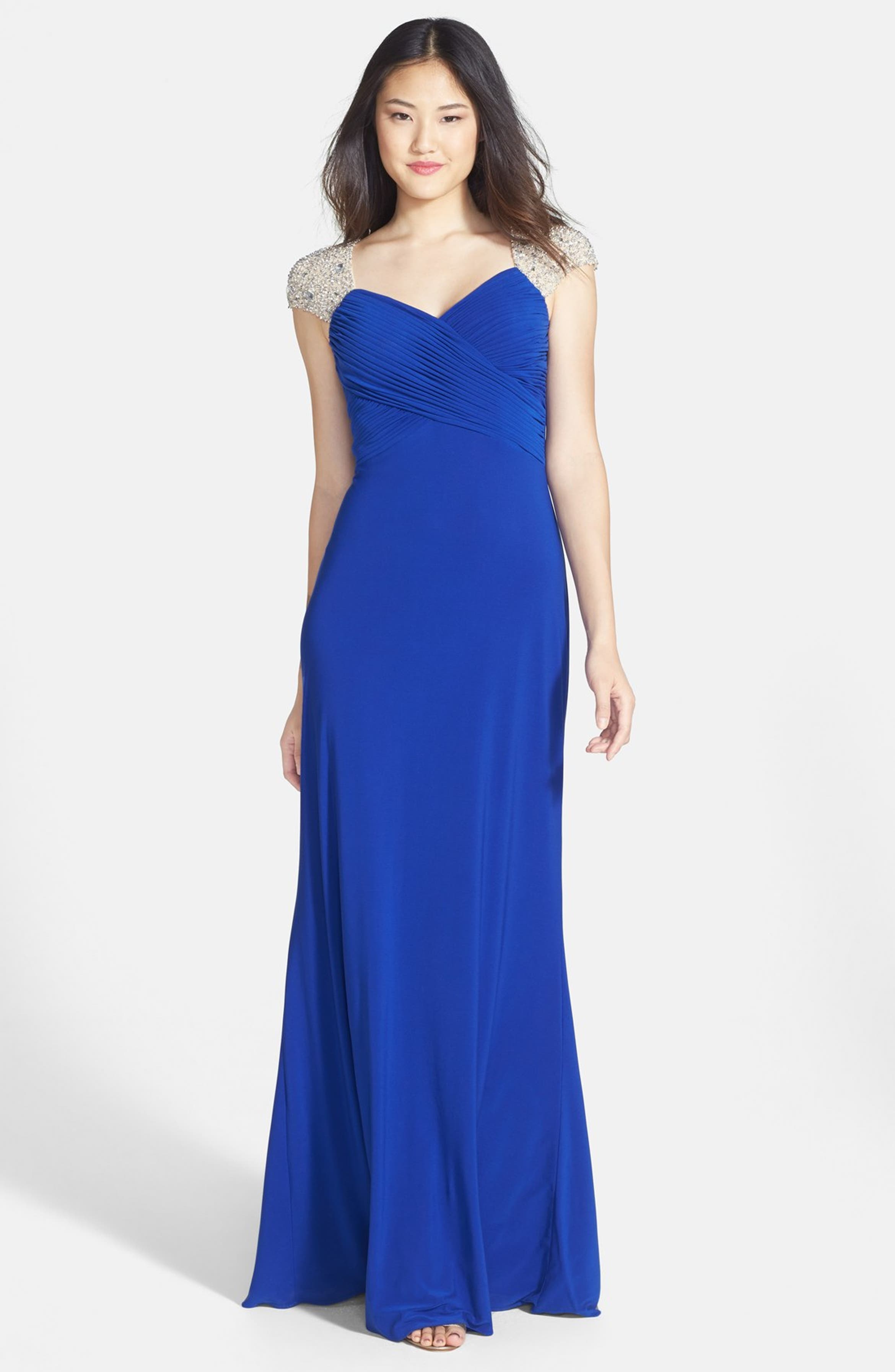 Mikael Aghal Embellished Cap Sleeve Jersey Gown | Nordstrom