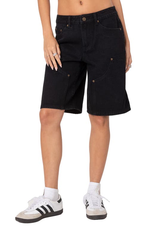 Shop Edikted Jacqui Low Rise Denim Bermuda Shorts In Black