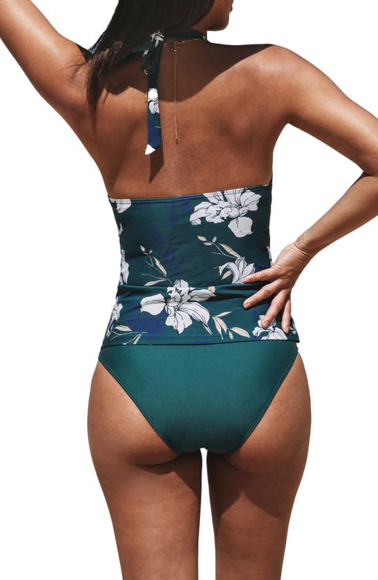 Shop Cupshe Floral Two-piece Tankini Swimsuit In Aqua Floral