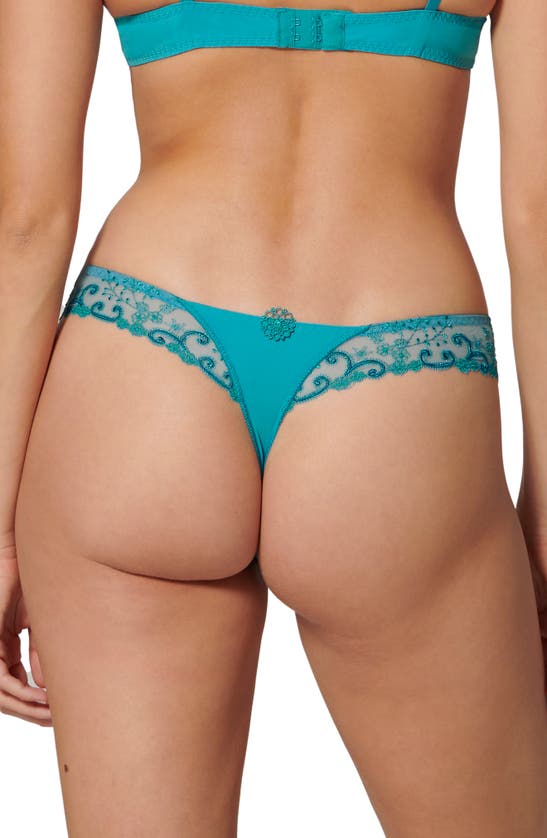 Shop Simone Perele Delice Embroidered Thong In Atoll Blue