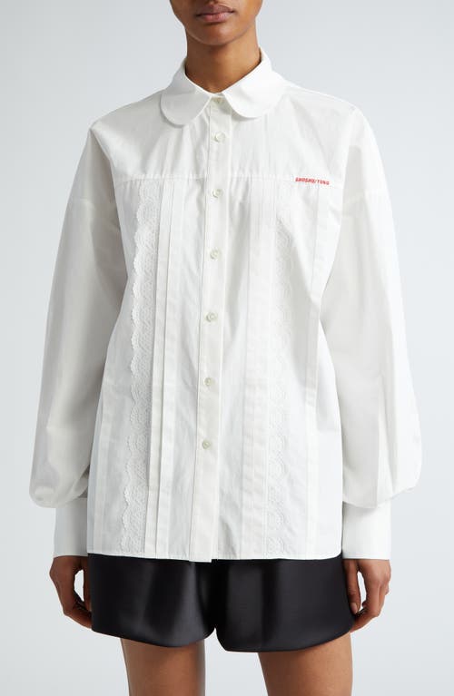 Lace Trim Cotton Poplin Shirt in White