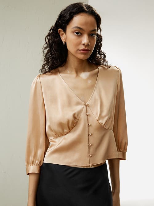 Shop Lilysilk X Sonia Fitted Retro Corset Silk Top In Brown