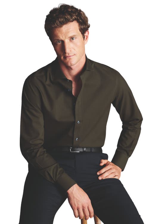 Non-Iron Poplin Cutaway Slim Fit Shirt Single Cuff in Olive Green