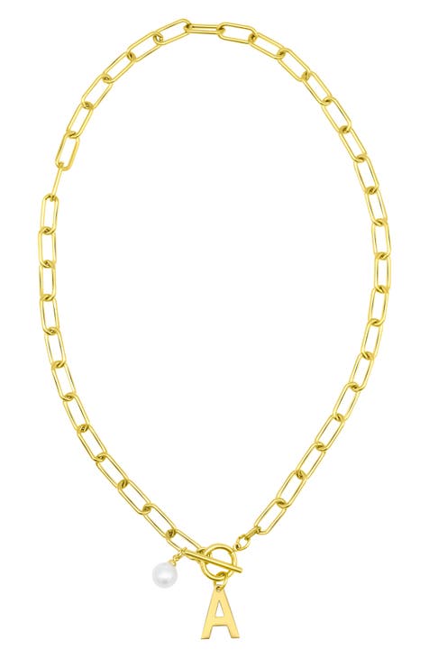 14K Gold Plated Initial & Pearl Pendant Necklace