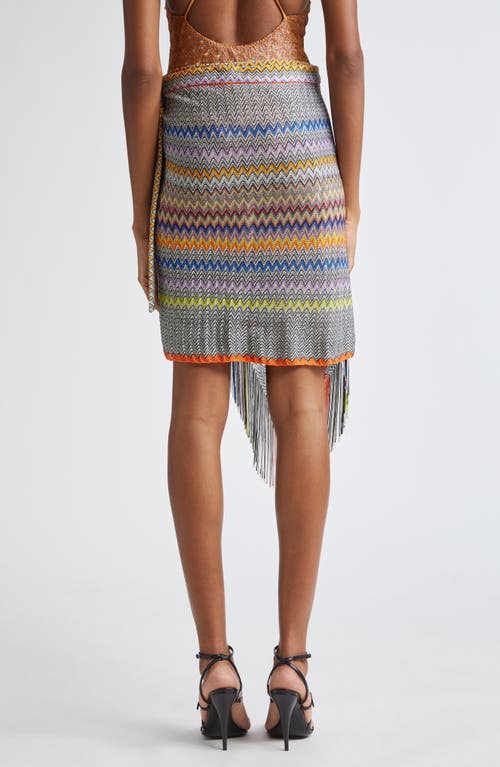 Shop Missoni Chevron Knit Wrap Skirt In Grey/orange