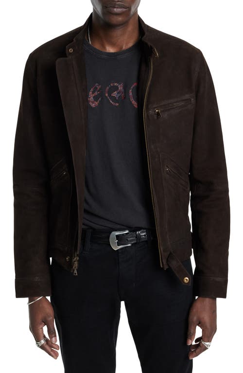 John Varvatos Suede Racer Jacket in Dark Brown 