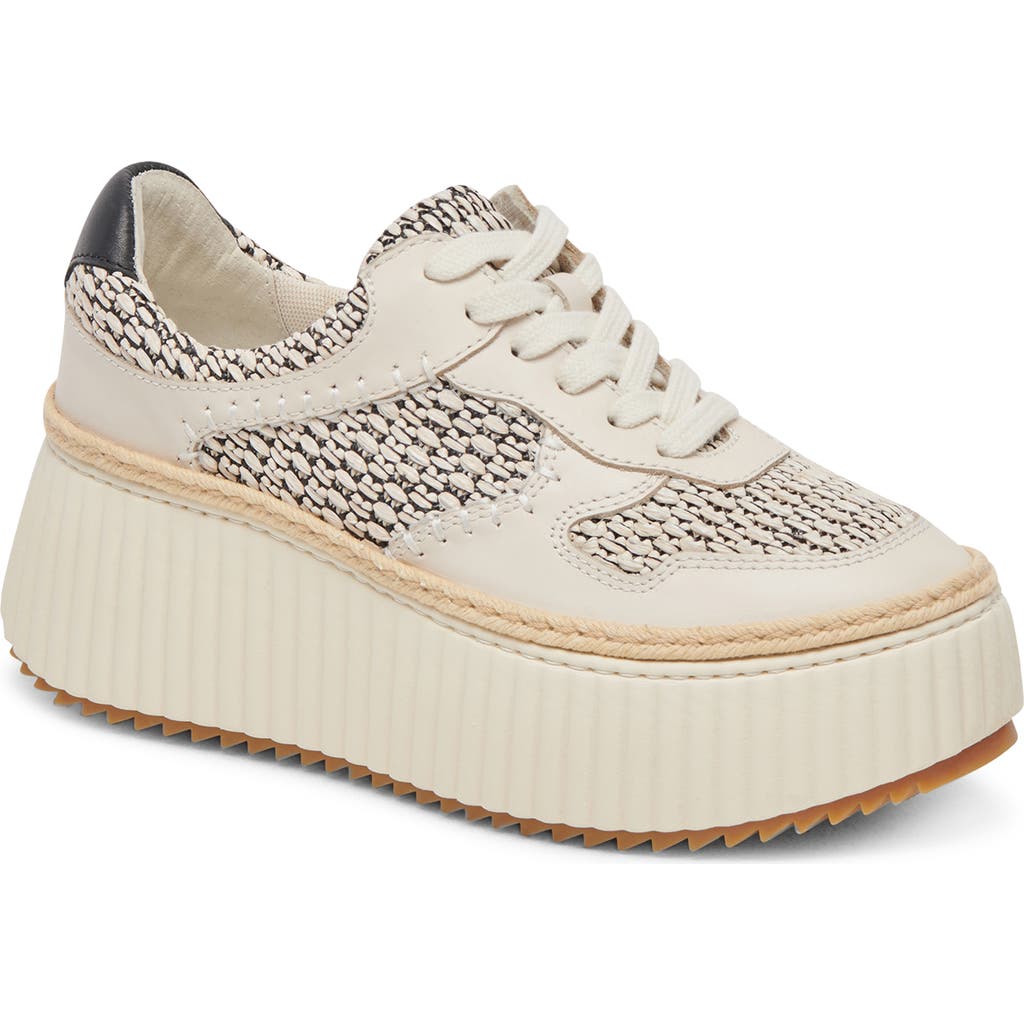 Dolce Vita Dandi Platform Sneaker In Black/natural Raffia