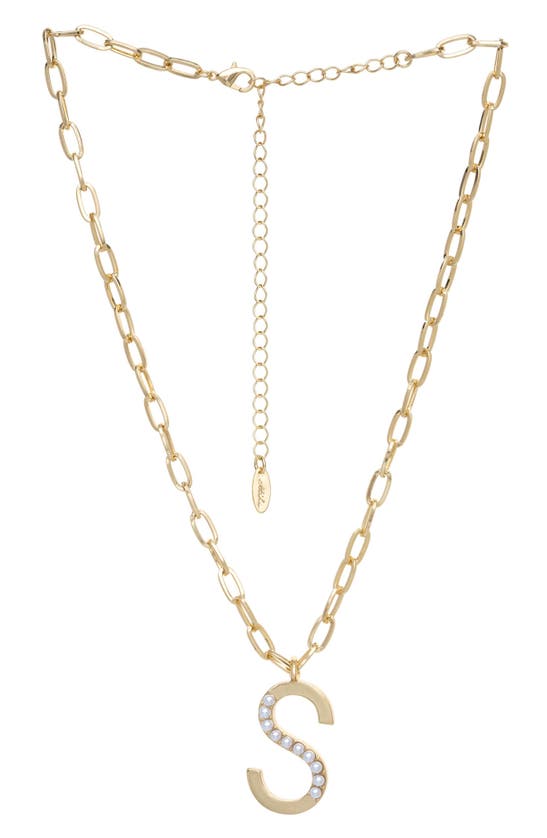 Ettika Imitation Pearl Initial Pendant Necklace In Gold- S