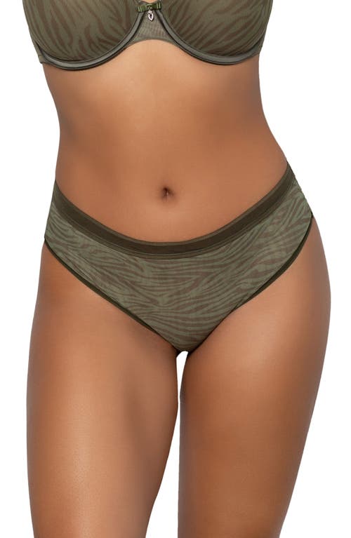 Curvy Couture Sheer Mesh High Cut Briefs in Olive Waves