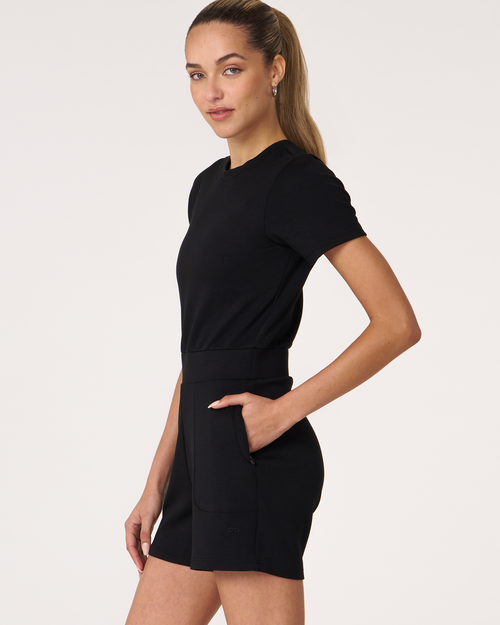 Shop Rebody Active That's A Wrap Scuba Romper In Black