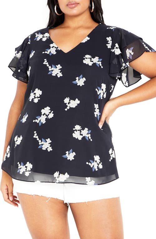 City Chic Gallant Floral Flutter Sleeve Top in Demure Floral at Nordstrom, Size Xl
