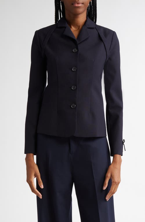 Sandy Liang Biscuit Bow Back Blazer in Navy 