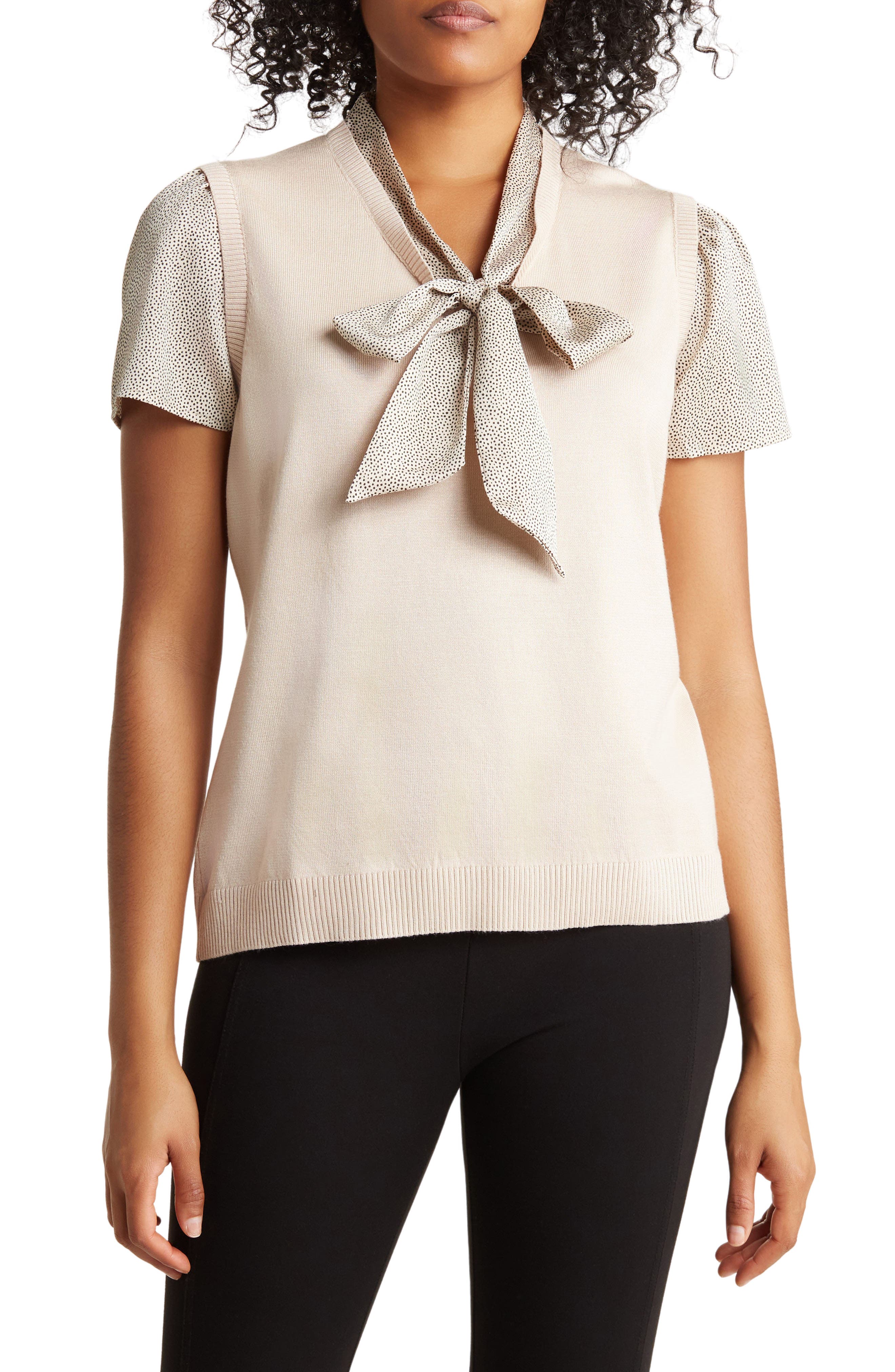 Adrianna Papell Hammer Satin Tie Neck Sweater Nordstromrack