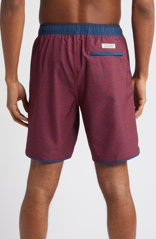 Shop Fair Harbor The Anchor Swim Trunks In Nautical Red Wavy Geo