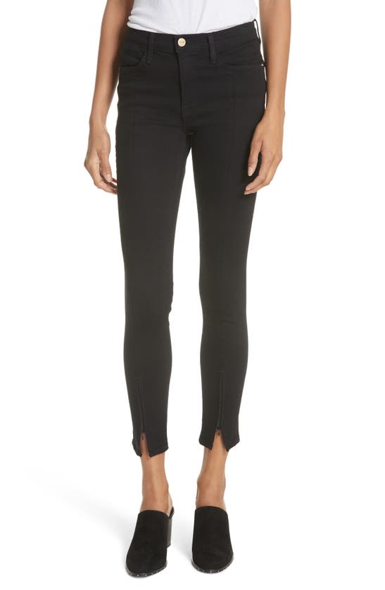 Frame Le High Split Hem Skinny Jeans In Film Noir