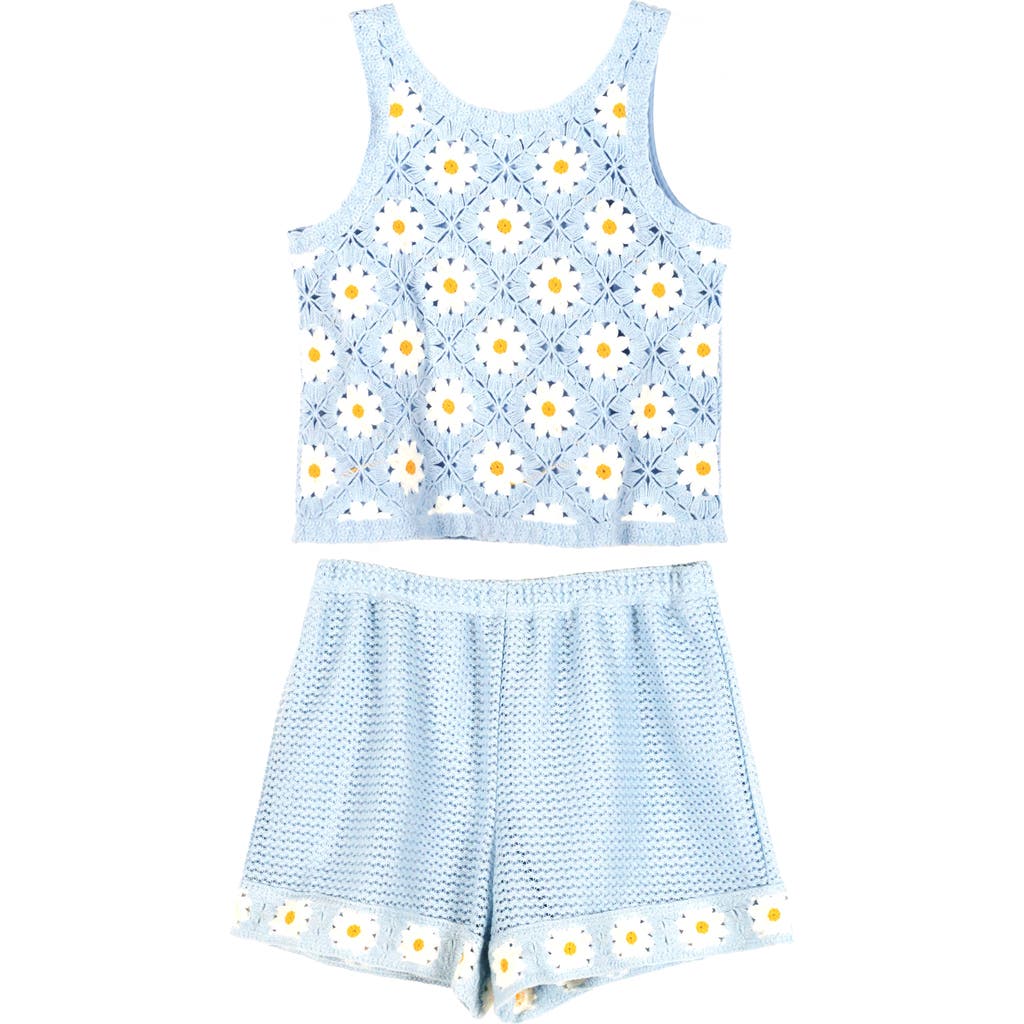 Shop Zunie Kids' Daisy Crochet 2-piece Set In Blue/ivory