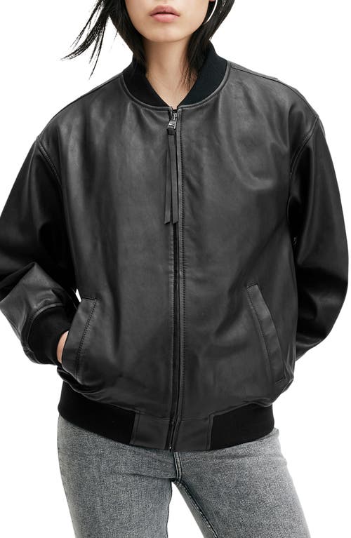 Shop Allsaints Belle Leather Bomber Jacket In Black