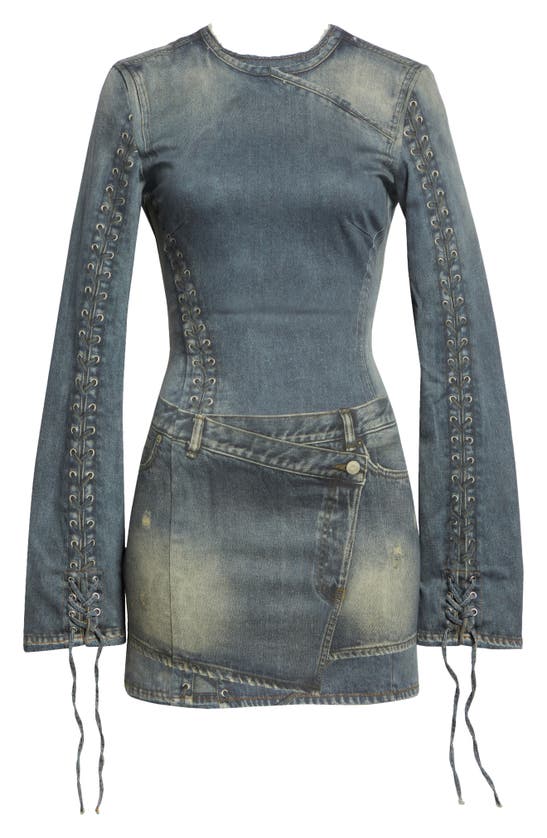 Shop Acne Studios Deanna Trompe L'oeil Long Sleeve Knit Minidress In Mid Blue