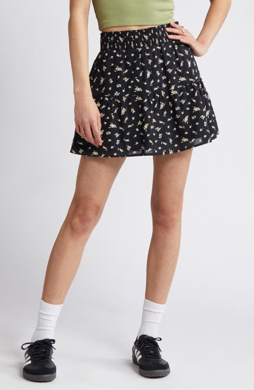 Print Tiered Ruffle Miniskirt in Black Bibi Floral