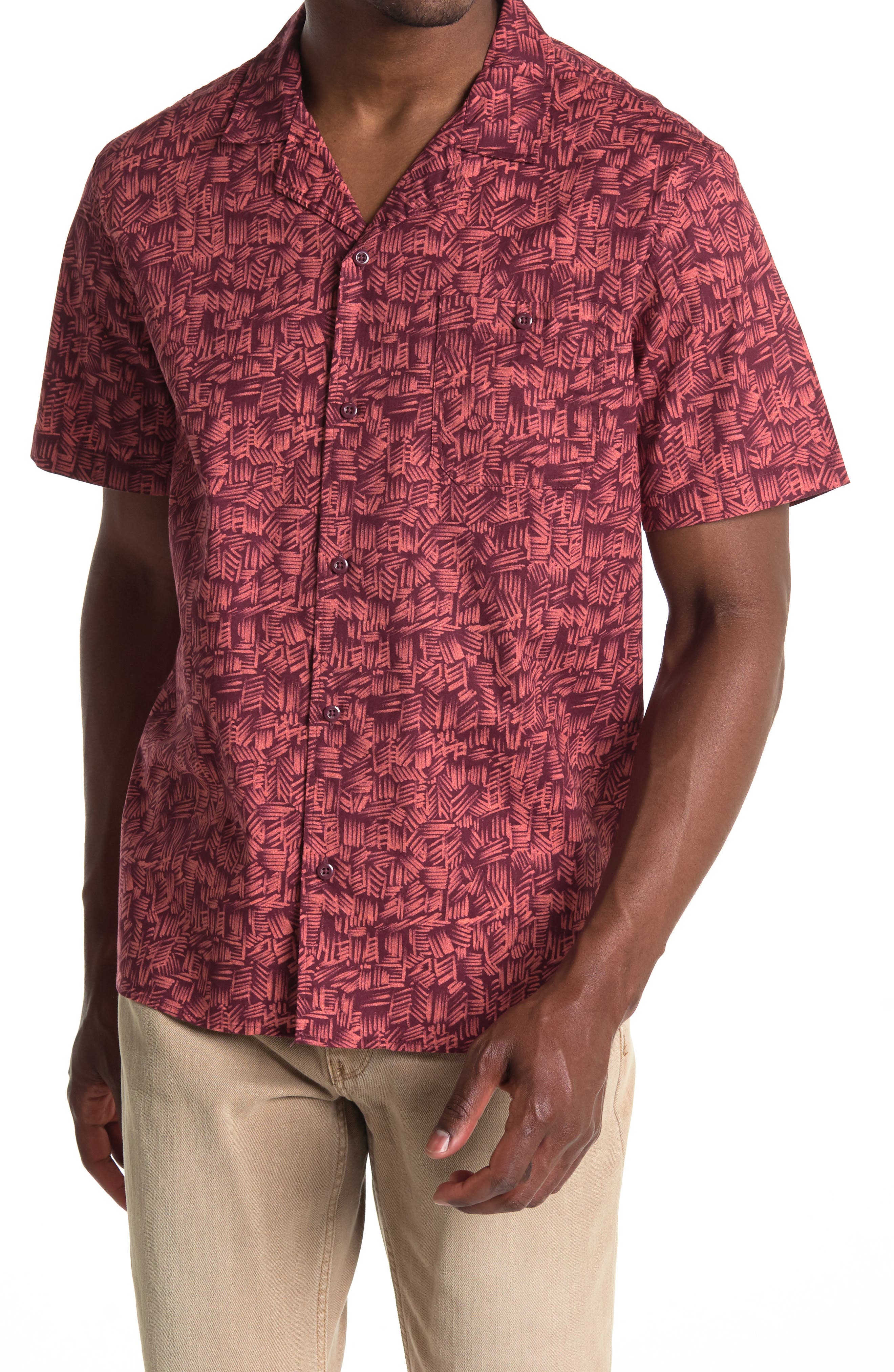 Abound Printed Short Sleeve Regular Fit Camp Shirt In Burgundy Sharp Marks