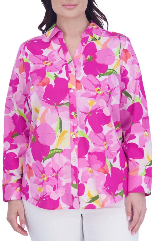 Foxcroft Mary Floral Cotton Button-Up Shirt Pink Multi at Nordstrom