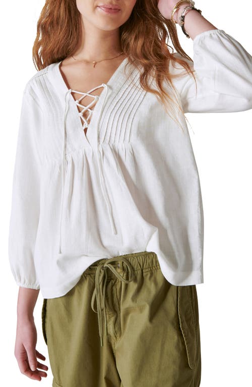 Lucky Brand Lace-Up Cotton Peasant Blouse Cloud Dancer at Nordstrom,