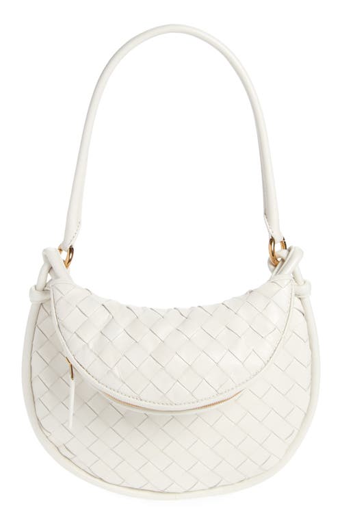 Shop Bottega Veneta Small Gemelli Intrecciato Leather Shoulder Bag In White/brass