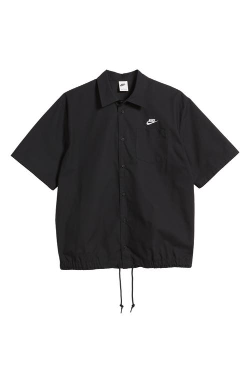 Shop Nike Club Venice Short Sleeve Drawstring Hem Cotton Button-up Shirt In Black/white