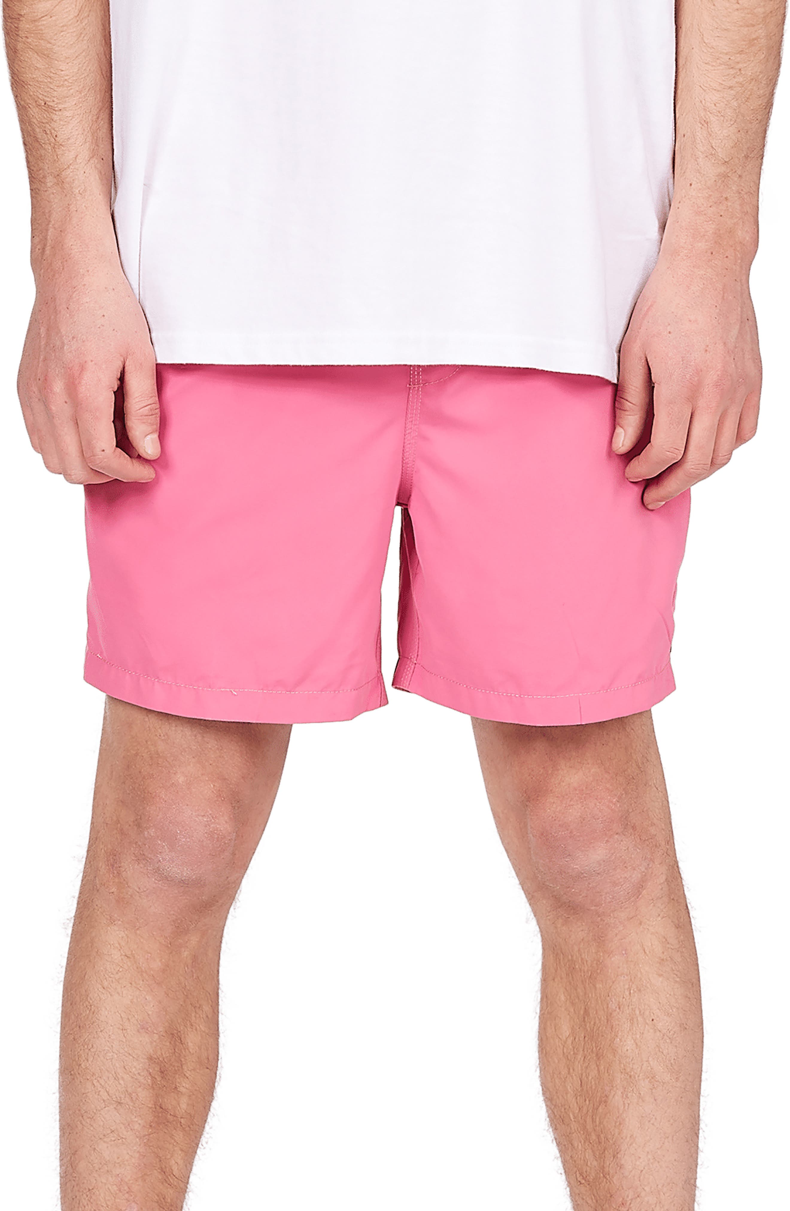 black and pink swim trunks