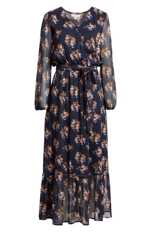 Shop Chelsea28 Long Sleeve Faux Wrap Dress In Navy Lume Floral