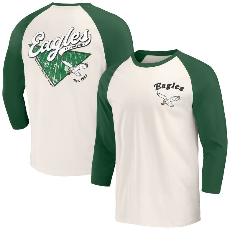 Shop Darius Rucker Collection By Fanatics Kelly Green/white Philadelphia Eagles Raglan 3/4 Sleeve T-shirt