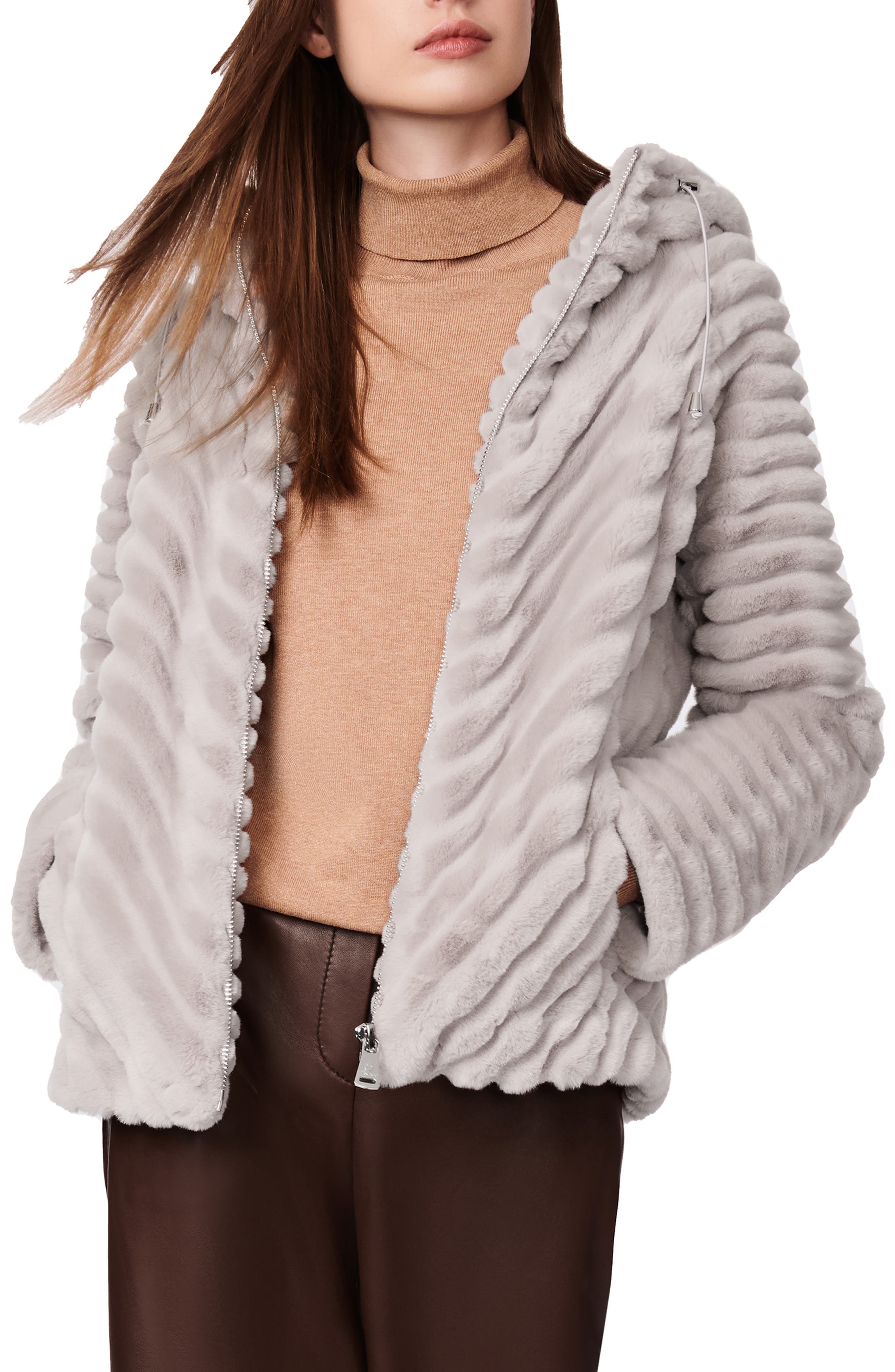 bernardo textured faux fur jacket