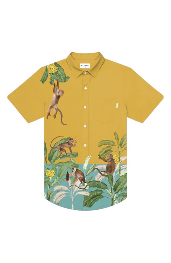 Shop Mavrans Monkey Weekend Short Sleeve Button-up Shirt In Yellow