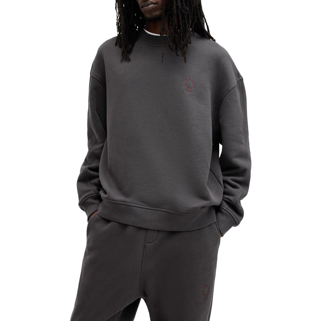 Allsaints Haven Embroidered Logo Oversized Sweatshirt In Washed Black