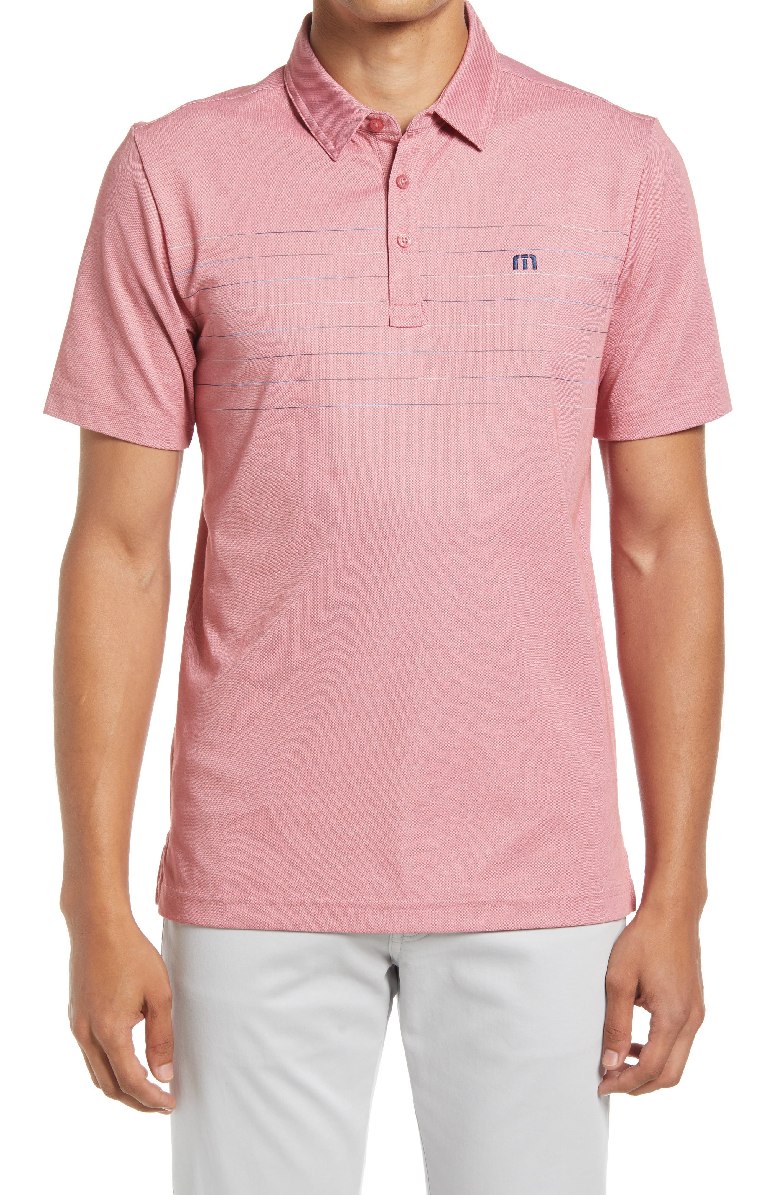 white and pink polo shirt