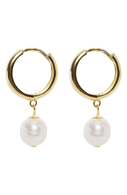 Freshwater Pearl Drop Huggie Hoop Earrings in Gold
