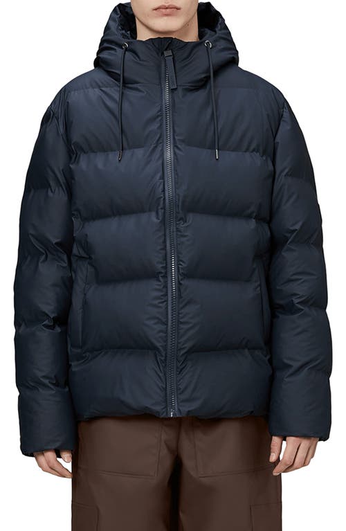 Rains Alta Waterproof Hooded Puffer Jacket in Navy 