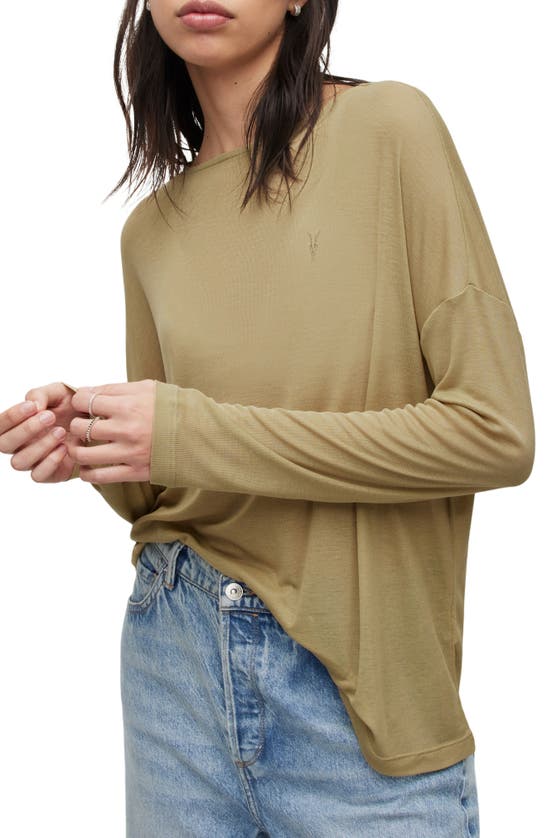 Allsaints Rita Oversize Long Sleeve T-shirt In Pale Olive